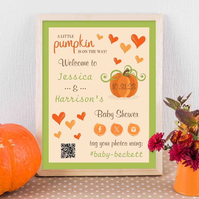 Affiche Cute Little Pumpkin Baby Shower Welcome Sign  (Créateur téléchargé)