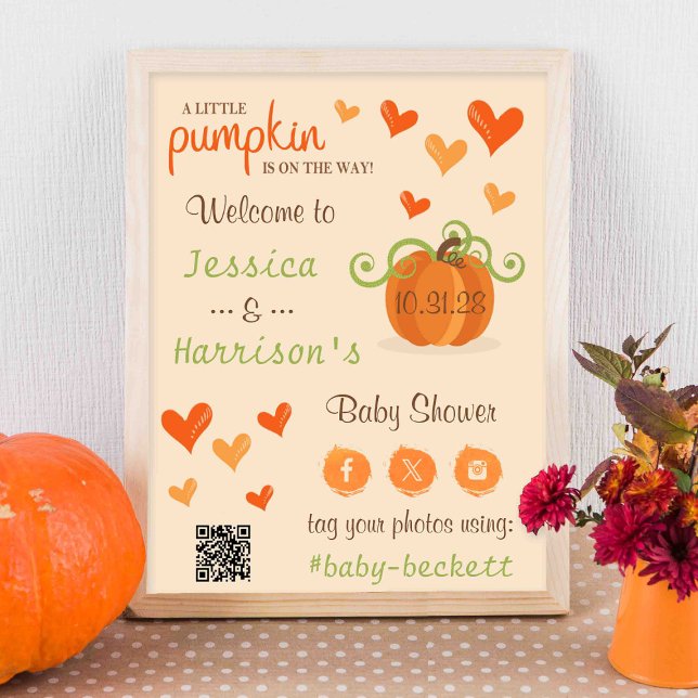Affiche Cute Little Pumpkin Baby Shower Welcome Sign  (Créateur téléchargé)