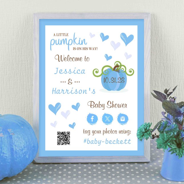Affiche Cute Little Pumpkin Baby Shower Welcome Sign  (Créateur téléchargé)