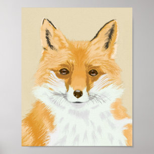 Affiche Cute Little Red Fox - transparent sur beige.