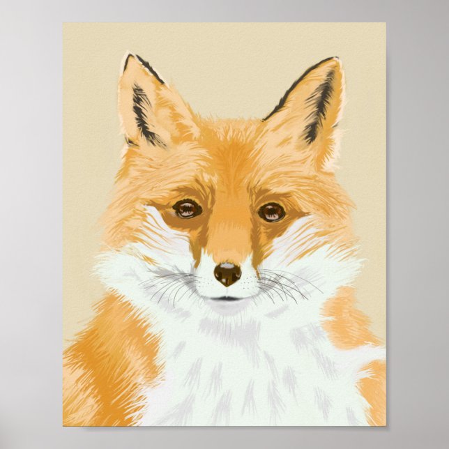 Affiche Cute Little Red Fox - transparent sur beige. (Devant)