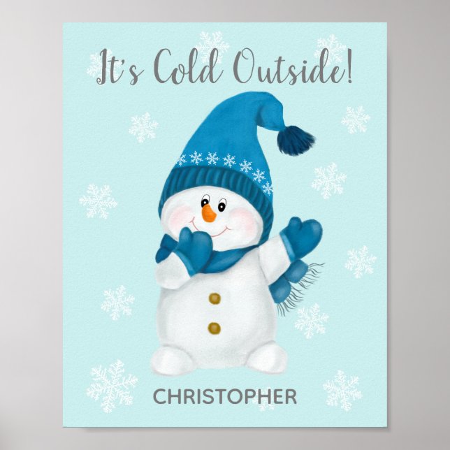 Affiche Cute Little Snowman Aquarelle Il fait froid dehors (Devant)
