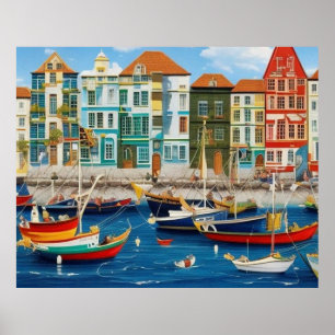 Affiche Cute Little Ville touristique imaginaire portuaire
