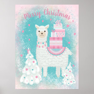 Affiche Cute Llama avec cadeaux de Noël