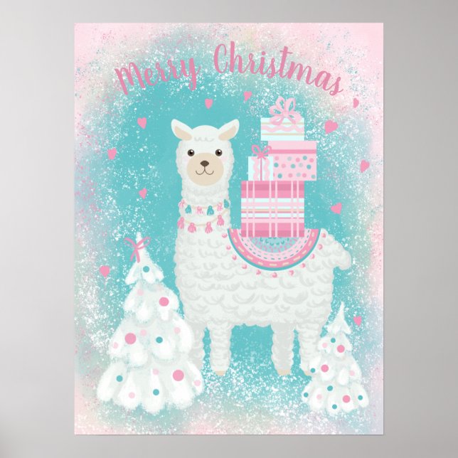Affiche Cute Llama avec cadeaux de Noël (Devant)
