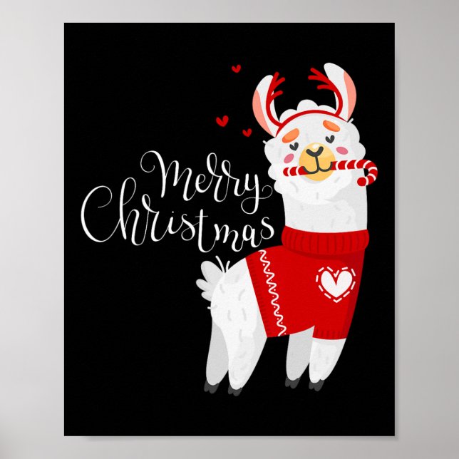 Affiche Cute Llama Avec Sucre de canne Joyeux Noël (Devant)