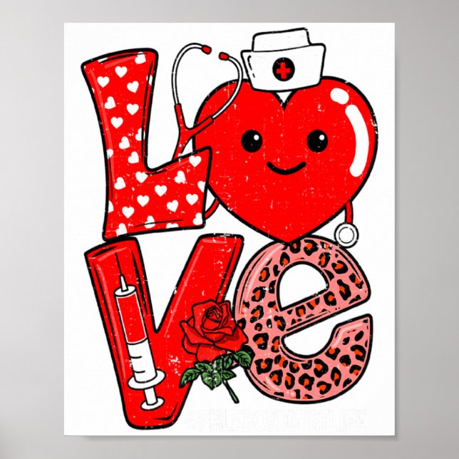 Affiche Cute Love Heart Stethoscope Phlebotomist Life Vale (Devant)