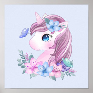 Affiche Cute & Magique Baby Unicorne avec gros yeux