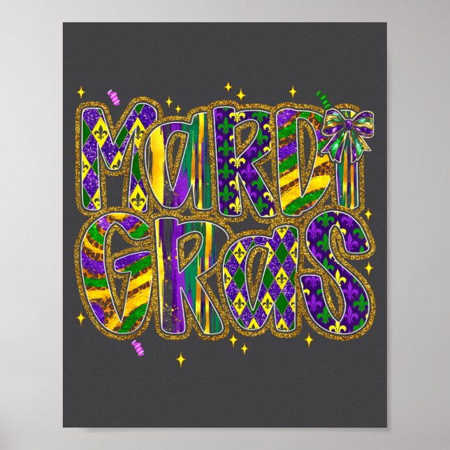 Affiche Cute Mardi Gras Fat Coquette Bow Tuesday Kids Girl (Devant)