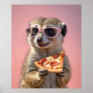 Affiche Cute Meerkat avec lunettes et pizza