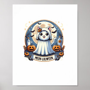 Affiche Cute Meow-lolween Chat en costume fantôme Hallowee