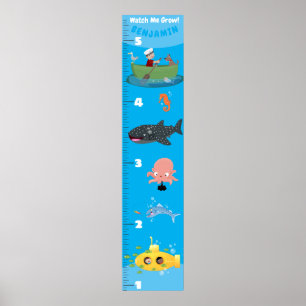Affiche Cute mer créatures sous-marins carte de croissance