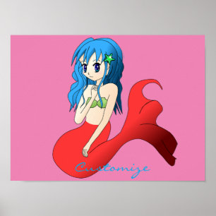 Affiche Cute Mermaid à cheveux bleus Thunder_Cove