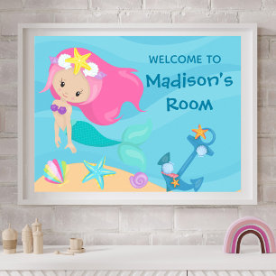 Affiche Cute Mermaid Beach Girl Custom Bienvenue dans ma c