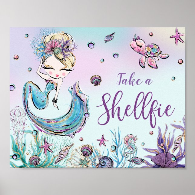 Affiche Cute Mermaid Birthday Baby Shower Take a Shellfie  (Devant)