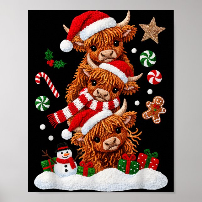 Affiche Cute Merry Christmas Highland Cow Christmas Santa  (Devant)