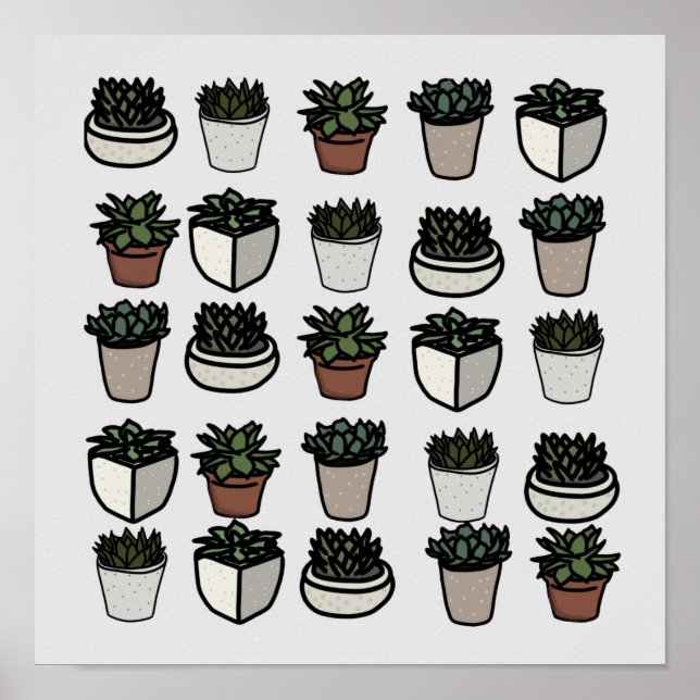 Affiche Cute mini motif succulent (Devant)