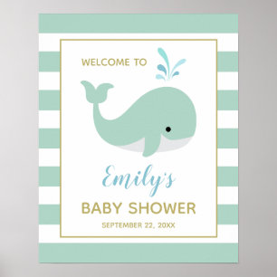 Affiche Cute Mint Green Whale Baby Shower Welcome Sign