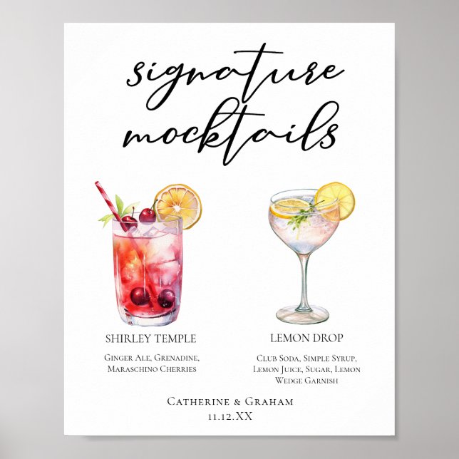 Affiche Cute Mocktails Shirley Temple Lemon Drop Menu (Devant)