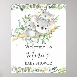 Affiche Cute Mom Koala Twins Verdure Baby shower neutre
