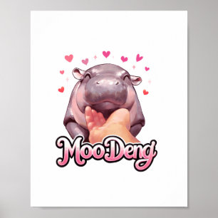 Affiche Cute Moo Deng Hippo Girlie Coeurs pour filles enfa