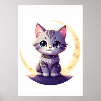 Affiche Cute Moon Cat Art Print – Magical Kitten design