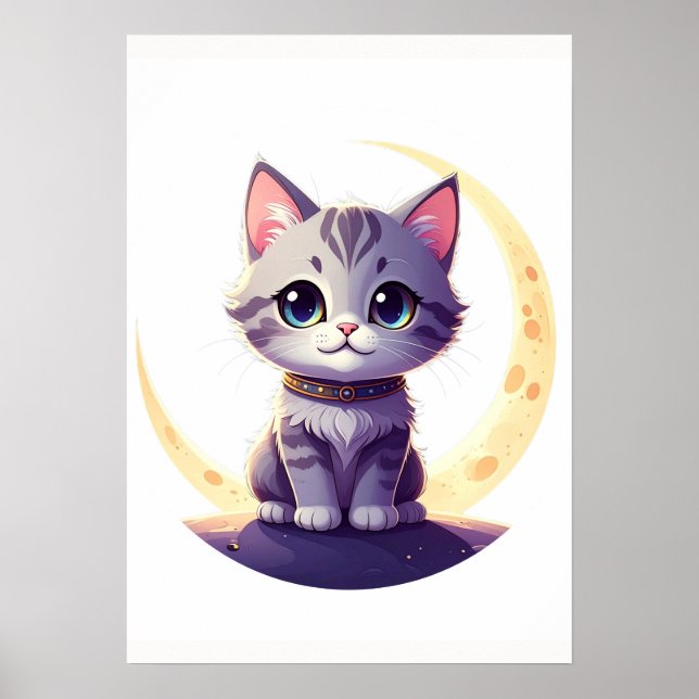 Affiche Cute Moon Cat Art Print – Magical Kitten design (Devant)