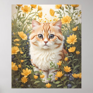 Affiche Cute Munchkin Chat Et Fleurs De Tasse À Beurre