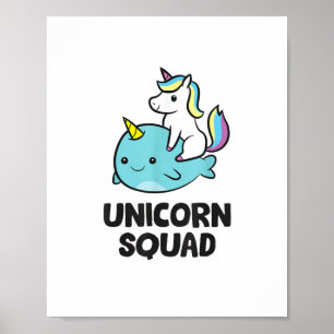 Affiche Cute Narwhal Unicorn Squad Funny Unicorn Et Narwh