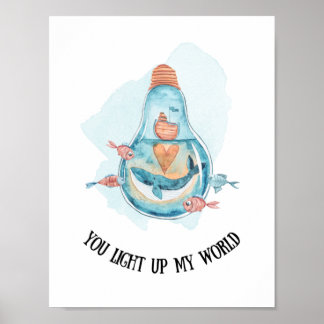 Affiche Cute Nautique Bleu Baleine Nautique Nourriture / S