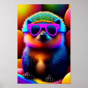 Affiche cute neon glasses hedgehog animal sunglasses funny