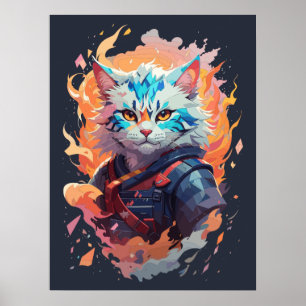 Affiche Cute Ninja Cat Warrior Design