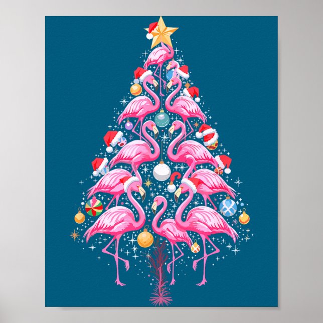 Affiche Cute Nk Flamingo Christmas Tree Santa Hat Trocal P (Devant)