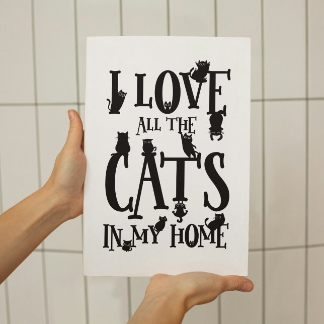 Affiche Cute Noir et blanc J'aime tous les chats dans ma m (I Love All The Cats In My Home Poster)