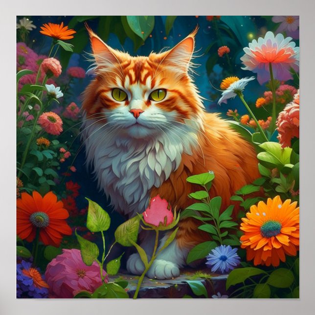Affiche Cute Orange Chat en Fleurs (Devant)