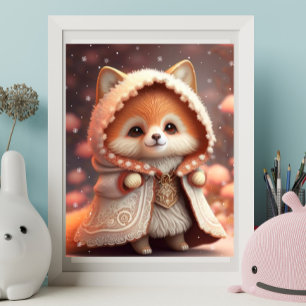 Affiche Cute Orange Fox en robe Art Nursery
