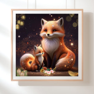 Affiche Cute Orange Fox Maman & Baby Art Nursery