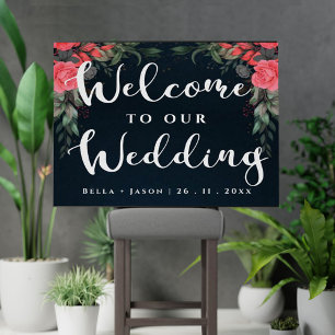 Affiche Cute Orange Peach Floral Bienvenue à Notre Mariage