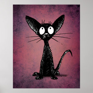 Affiche Cute Oriental Black Cat Art sur gothique violet