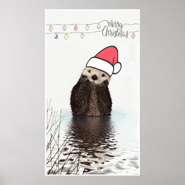 Affiche Cute Otter Wearing a Santa Hat Christmas (Devant)