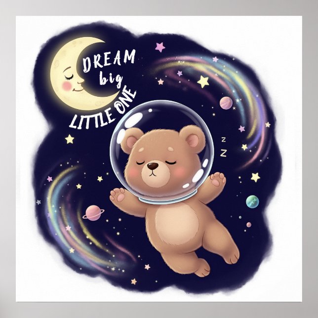 Affiche Cute Ours Astronaut, Nourriture Personnalisable (Devant)