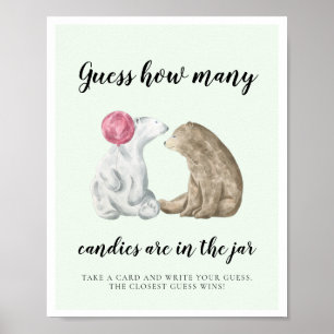 Affiche Cute ours Devinez combien de Baby shower jeu