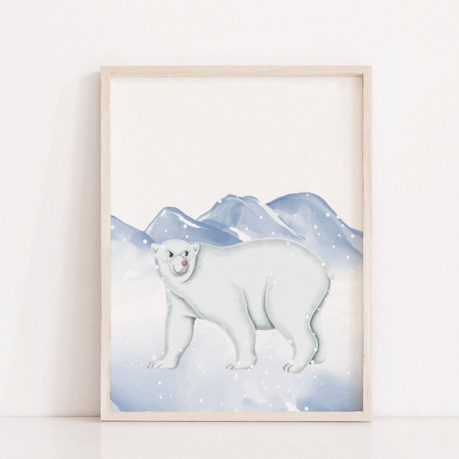 Affiche Cute Ours polaire d'hiver Coeur polaire arctique D (Cute Winter Polar Bear Arctic Nursery Wall Decor)