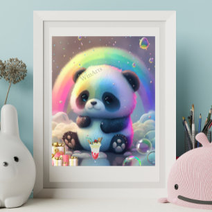 Affiche Cute Panda Arc-en-ciel Coloré Moderne Nourriture A