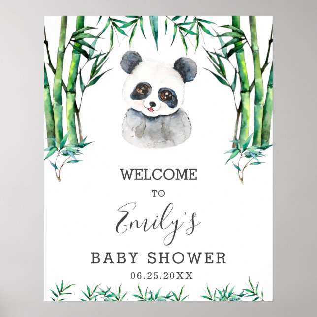 Affiche Cute Panda Baby shower de verdure Neutre Accueil (Devant)