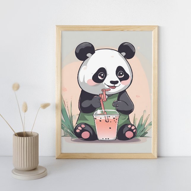 Affiche Cute Panda boire du thé à bulle, du boba tea (Créateur téléchargé)