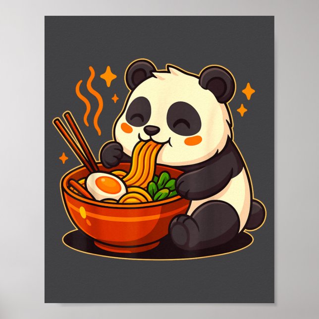 Affiche Cute Panda Eating Ramen Noodles  (Devant)