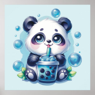 Affiche Cute Panda et Blue Boba Bubble Tea