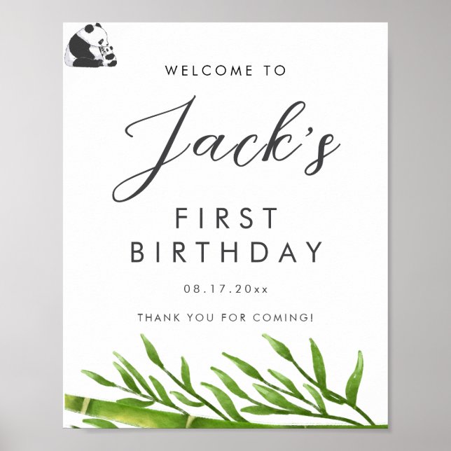 Affiche Cute Panda Green Bamboo fête d'anniversaire (Devant)