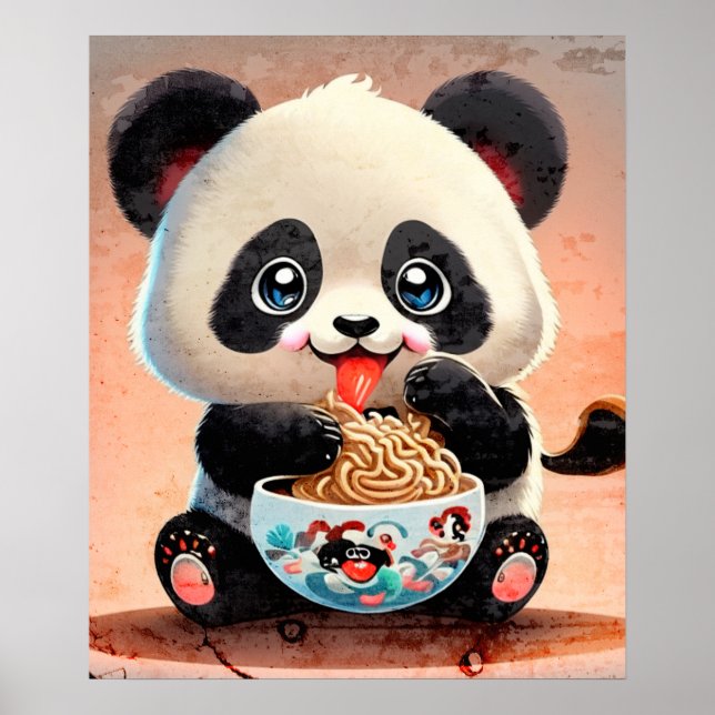 Affiche Cute Panda manger Ramen (Devant)